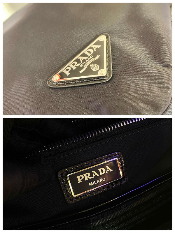 Pra*a signaux nylon and leather hobo bag