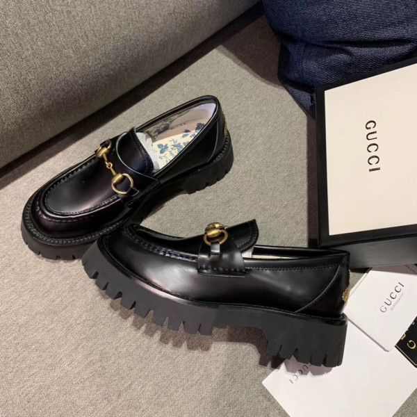 G*u*i leather lug sole horsebit loafer