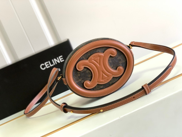 OVAL BAG CUIR TRIOMPHE IN TRIOMPHE CANVAS AND CALFSKIN TAN