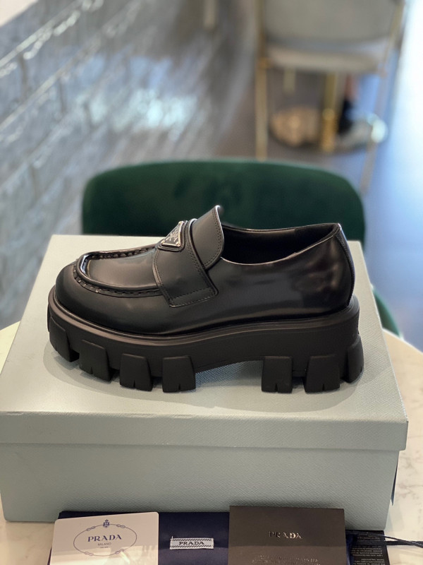 Pra*a brushed leather monolith loafers