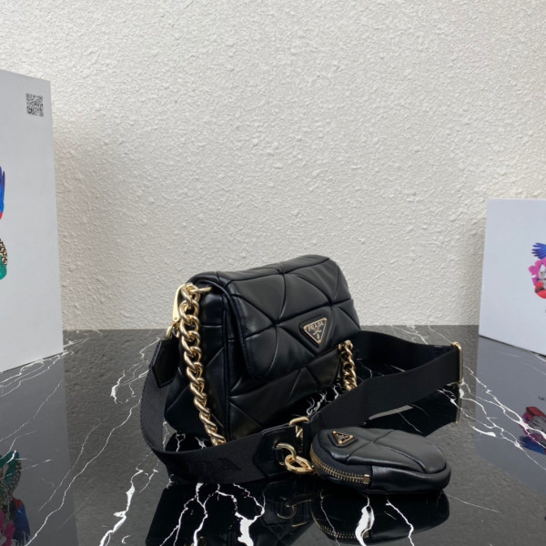 Pra*a system nappa leather patchwork bag