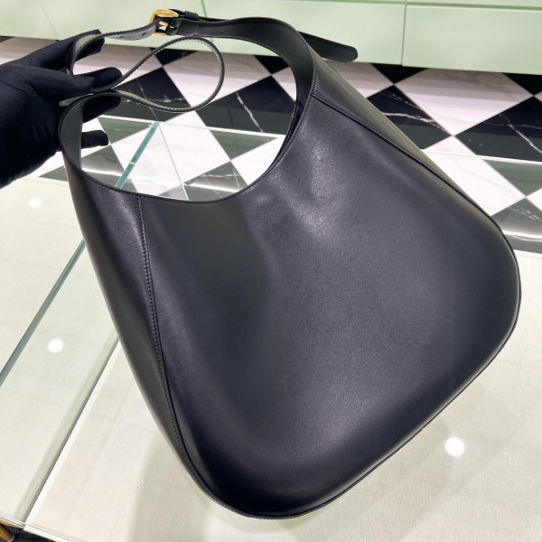 Pra*a large leather shoulder bag with topstitching