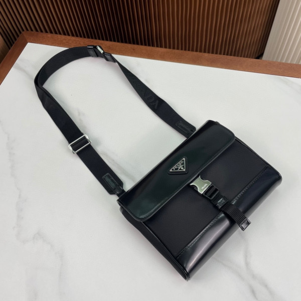 Pra*a re-nylon and leather shoulder bag