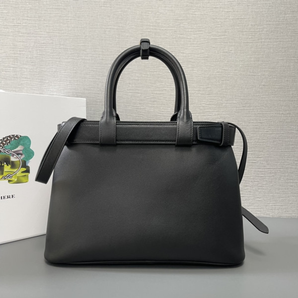 Pra*a buckle large leather handbag with belt-32*23*11cm