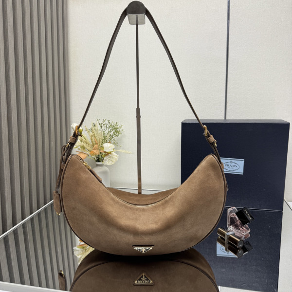 Pra*a demi-lune large suede shoulder bag