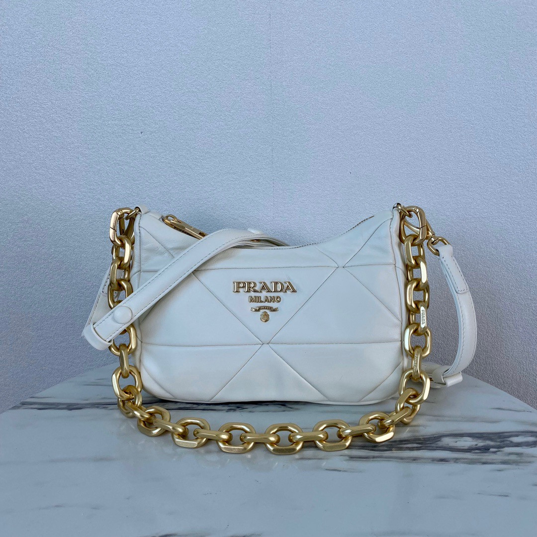 Pra*a system nappa leather patchwork bag