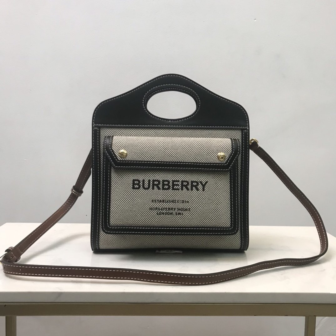 B**rry mini two-tone canvas and leather pocket bag