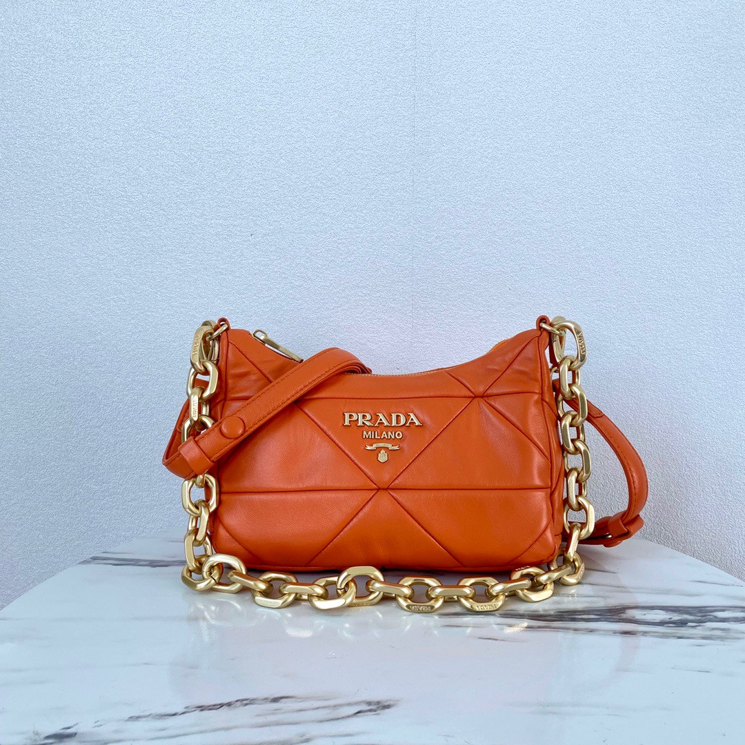 Pra*a system nappa leather patchwork bag