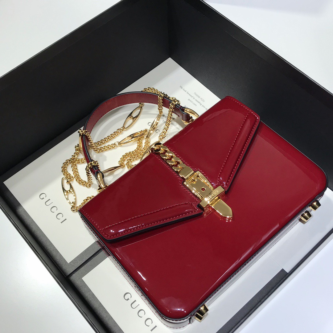G*u*i sylvie 1969 patent leather mini top handle bag