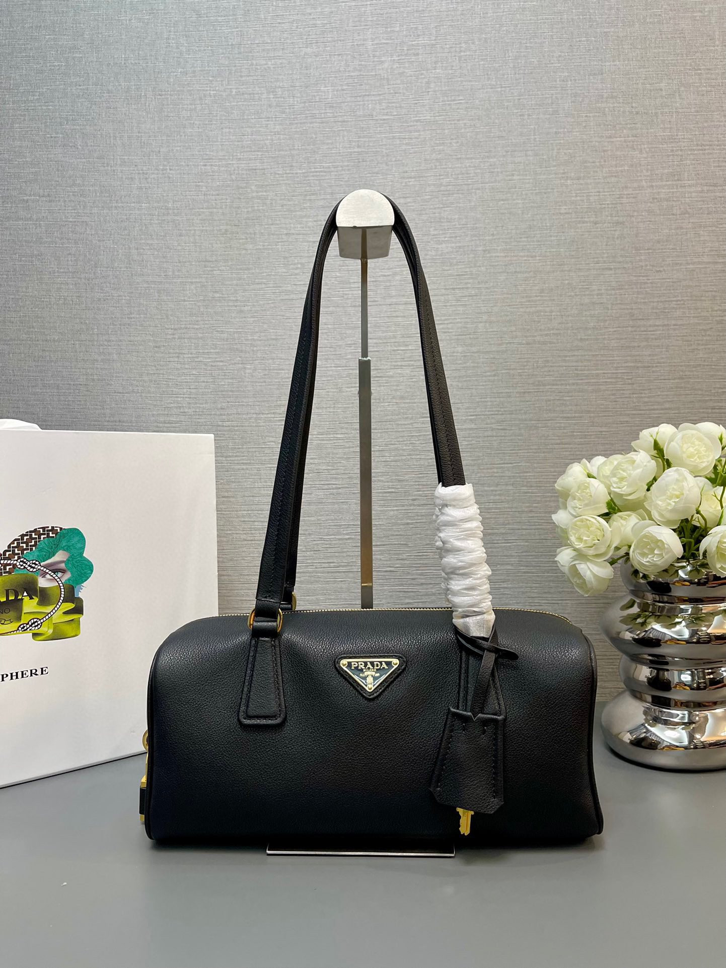 Pra*a re-nylon medium top-handle bag with padlock